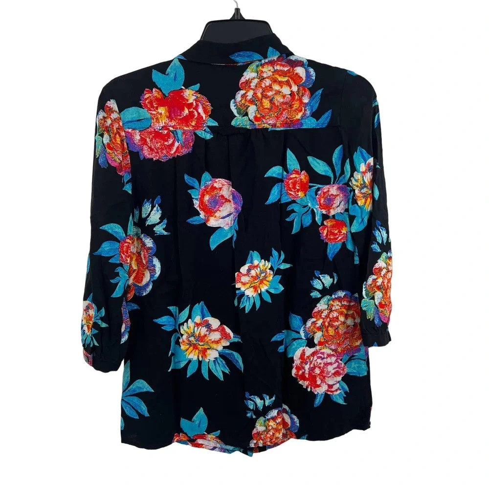 Anthropologie Maeve Woodland‎ Walk Black Floral Blouse Size 4
